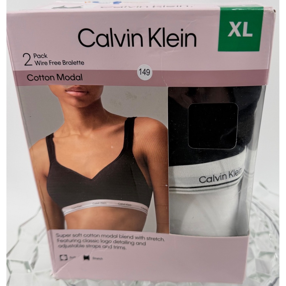 Calvin Klein Cotton Modal 2 Pack Wire Free Bralette XL Black White